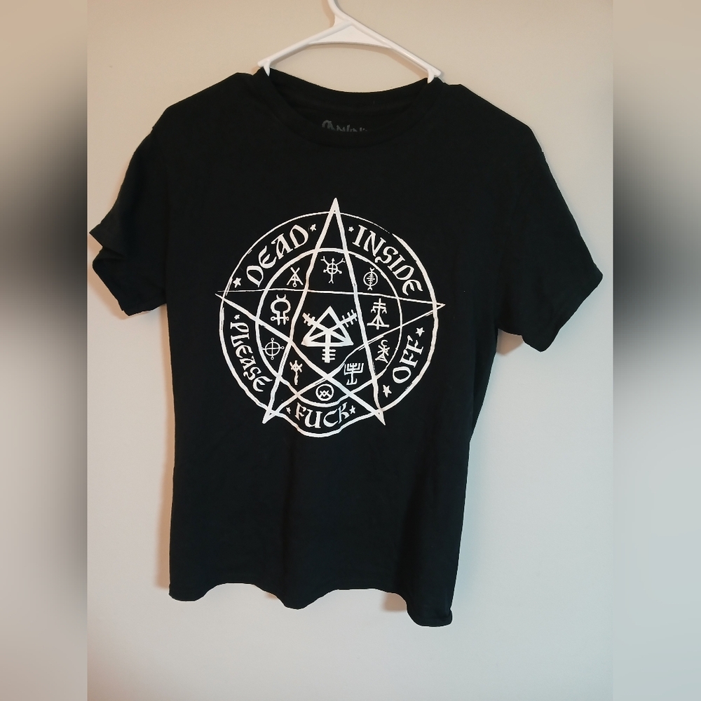 Spencer's Black Tee F Off Dead Inside Occult Pentagram Emo Goth Tee